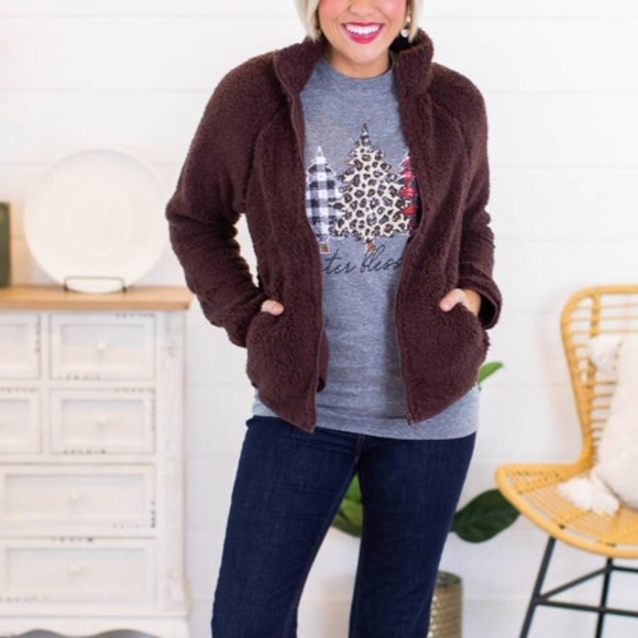 brown sherpa zip up jacket • sz small